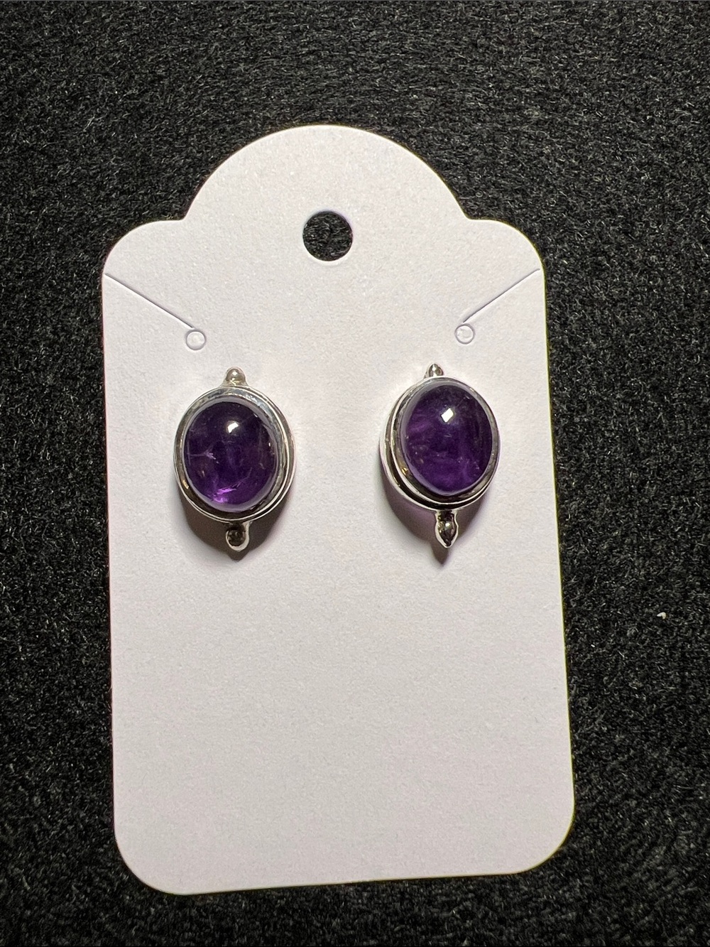 Hand Made 925 Silver Amethyst Oval Stud Earrings - Purple